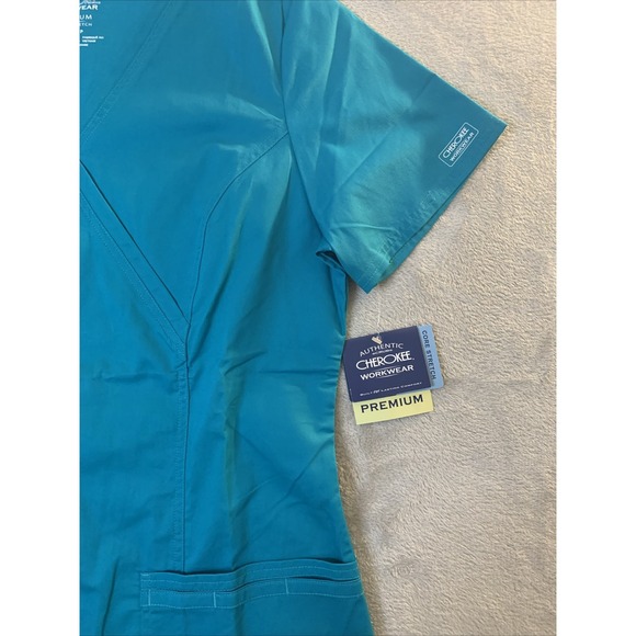 Cherokee Authentic New Women Scrub Top V-Neck Teal Small 3 Pockets - Picture 2 of 4